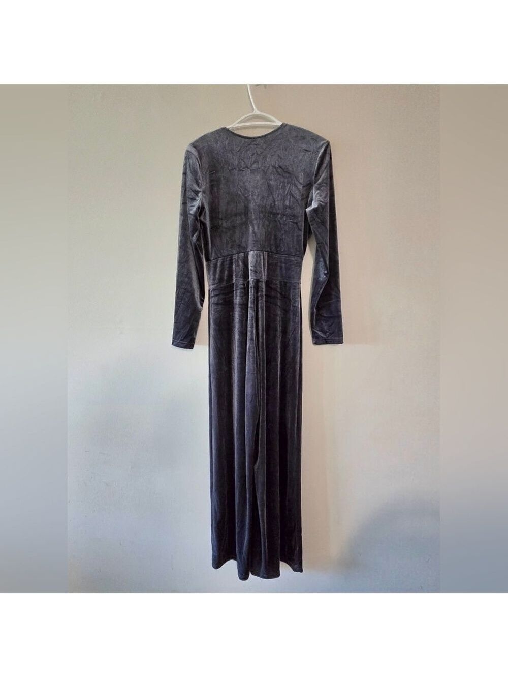Velvet jumpsuit with deep v neck with wide leg color grey size xs